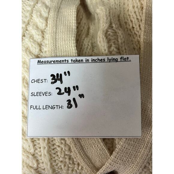 Heather & Tweed Fisherman's Cream Cable Knit Wool Button Cardigan Sweater Large - Picture 9 of 11